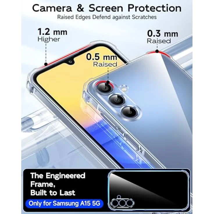 LeYi Hülle für Samsung Galaxy A15 4G/5G, Transparente TPU Silikon Schutzhülle mit 2 Schutzfolien, Stoßfest, Dünn, Kameraschutz, Herzmotiv – Bild 3
