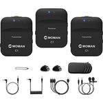 Moman Lavalier Mikrofon Wireless, C1X Ansteckmikrofon Kabellos System bis zu 50m für DSLR Kamera Camcorder Smartphone PC Laptop für Interview Online Meeting und Kurs Live Streaming Videoaufnahme