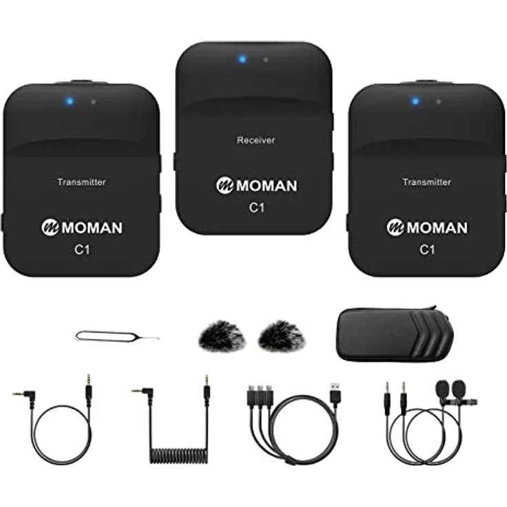 Moman Lavalier Mikrofon Wireless, C1X Ansteckmikrofon Kabellos System bis zu 50m für DSLR Kamera Camcorder Smartphone PC Laptop für Interview Online Meeting und Kurs Live Streaming Videoaufnahme – Bild 1