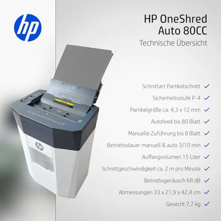 HP OneShred Auto 80CC, Aktenvernichter mit Partikelschnitt für hohe Datensicherheit – Bild 9