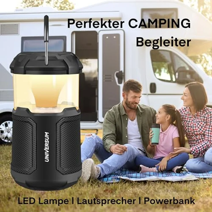 Universum BT 300 | Outdoor Bluetooth Lautsprecher mit Lampe und Powerbank | 20 W, SD-Karte, AUX-IN | 10000mAh Akku | Camping Laterne mit Bluetooth Lautsprecher | LED dimmbar, 2300 LUX | wetterfest – Bild 3