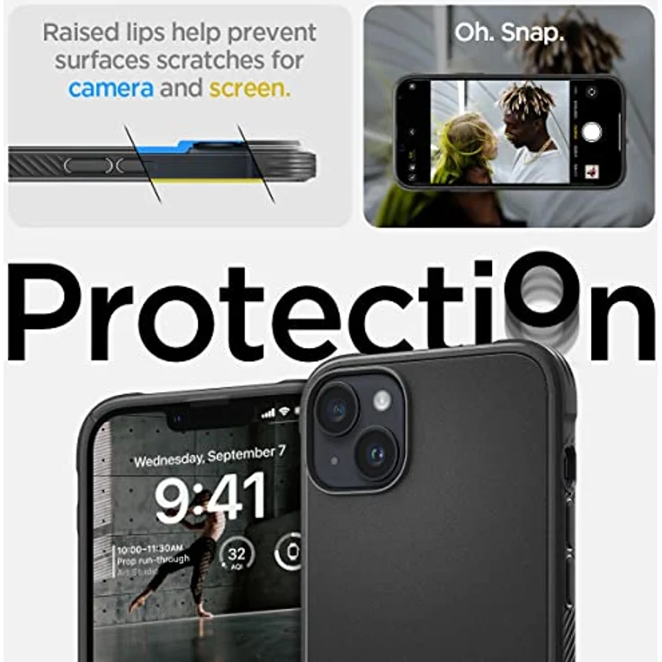 Spigen Rugged Armor MagFit Hülle Kompatibel mit iPhone 14 -Matte Black, Integriertes Magnet, Karbon Look, Air Cushion Technologie – Bild 5