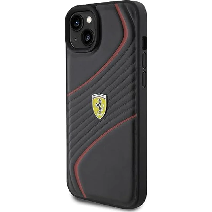 Ferrari FEHCP15MPTWK iPhone 15 Plus 6.7", schwarze Hardcase Hülle aus Rindsleder mit Twist Metal Logo, stoßfest und kratzsicher – Bild 2