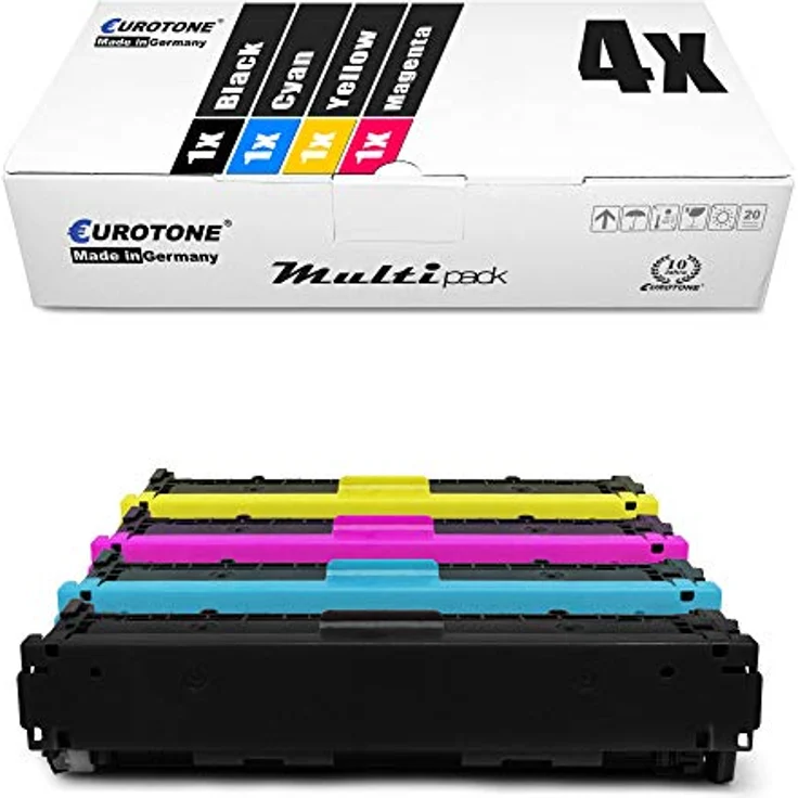 Eurotone Druckerpatronen Set für HP Color LaserJet, 4 Farben: 1x Schwarz, 1x Cyan, 1x Magenta, 1x Gelb, kompatibel mit CB540A CB541A CB542A CB543A 125A – Bild 1