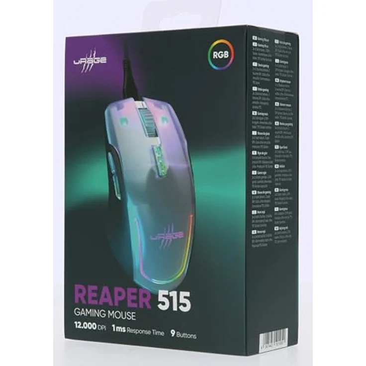 uRage Gaming-Maus Reaper 515 Illuminated, kabelgebundene Maus mit 9 programmierbaren Tasten, bis zu 12.000 DPI, superleichte 78 g Gewicht, RGB-Beleuchtung, Gaming-Software, in schwarz – Bild 6