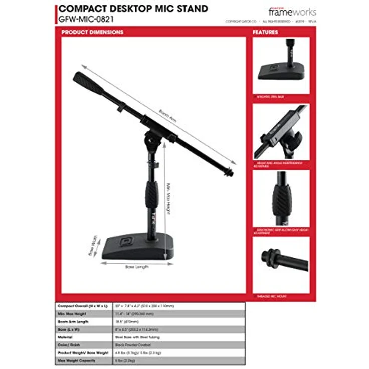 Frameworks GFW-MIC-0821 Mikrofonständer für Bassdrum und Verstärker, kompakte Größe – Bild 5