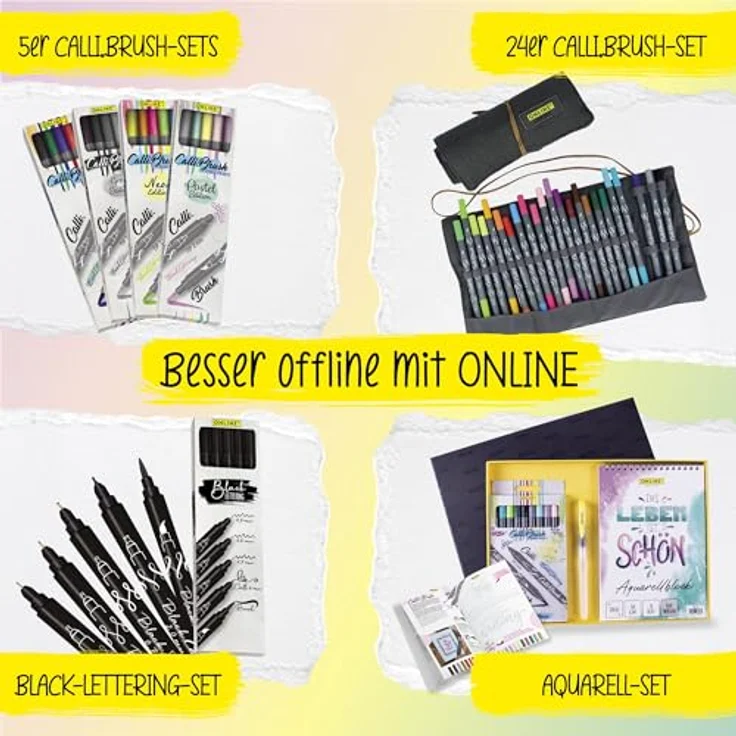 ONLINE® Calli.Brush Double Pastel Brush-Pens, 5er Set mit Kalligrafie- und Pinselspitze in Grau, Hellgrün, Pink, Violett, Gelb – Bild 8