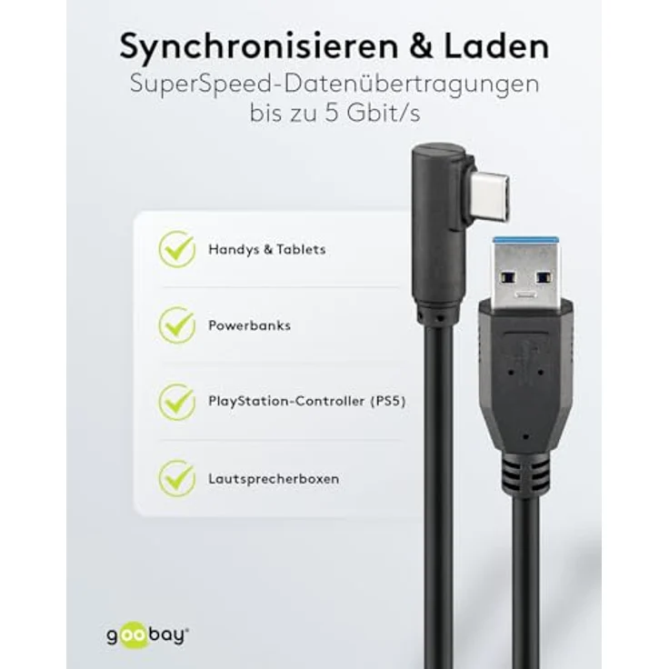 Goobay USB-C auf USB A 3.0 Kabel 90°, schwarz, 1.5 m - USB 3.0-Stecker (Typ A) > USB-C-Stecker (66502) – Bild 6