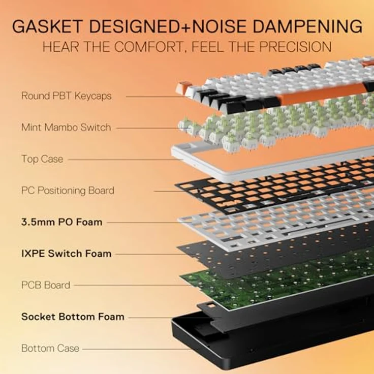 Redragon K689 PRO, Kabellose RGB-Gaming-Tastatur mit 104 Tasten, Hot-Swap-Sockel, mechanischen Mint Mambo-Schaltern, 3-facher Geräuschdämpfung und runden PBT-Tastenkappen – Bild 4