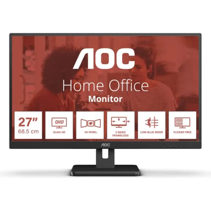 AOC Q27E3UAM - 27 Zoll Quad HD Monitor, AdaptiveSync, Laustprecher (2560x1440, 75 Hz, DisplayPort, HDMI, USB Hub) schwarz
