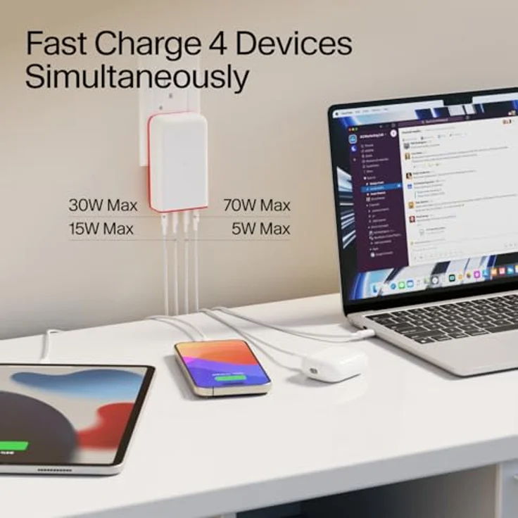 TwelveSouth PlugBug Travel 120W, USB-C Ladegerät mit Find My, kompaktes Design in Weiss und Rot, 4 Anschlüsse – Bild 5