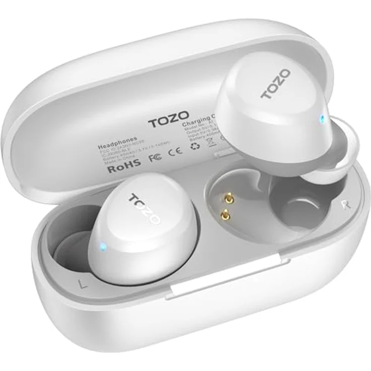 TOZO A1 Bluetooth Kopfhörer, Kabellos In Ear mit Bluetooth 5.3, 32 Std. Akkulaufzeit, IPX5 Wasserdicht, APP Steuerung für kleine Ohren - Weiß – Bild 1