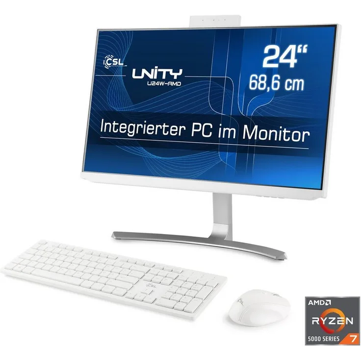 CSL Unity U24-AMD All-in-One PC, 24 Zoll, AMD Ryzen 7 5700G, 64 GB RAM, 4000 GB SSD, schwarz/weiß