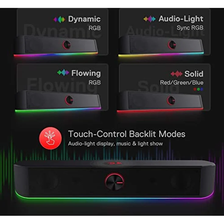 Redragon GS560 Adiemus RGB Desktop-Soundbar, 2.0-Kanal-Computerlautsprecher mit Audio-Light-Sync, Touch-Control und USB-Anschluss – Bild 4
