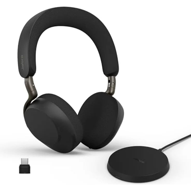 Jabra Evolve3 75, schnurloses Bluetooth Stereo Headset mit USB-C, KI-gestützter Sprachisolierung, adaptiver Geräuschunterdrückung und Ladepad – Bild 1