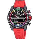 Lotus 20000/6 Hybriduhr Herren Connected, rot Kohlefaser Gehäuse Silikon Armband Analog 45mm
