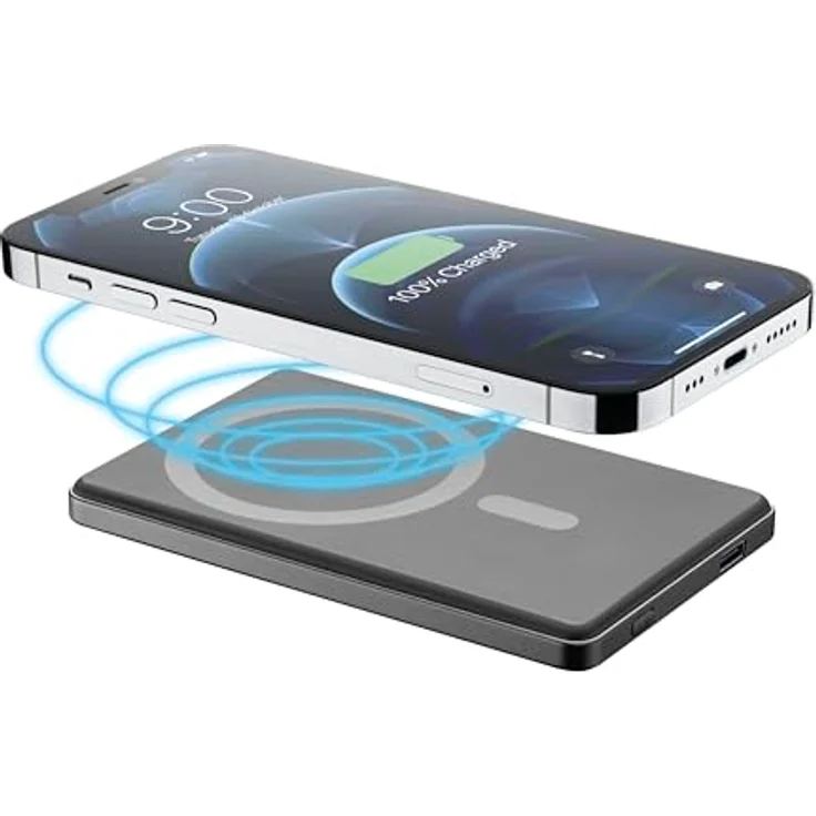 Cellularline - Power Bank MAG LITE 5000-5000mAh drahtloses tragbares Ladegerät - Mag Safe Technologie - drahtlose Aufladung 7.5W - Grau – Bild 3