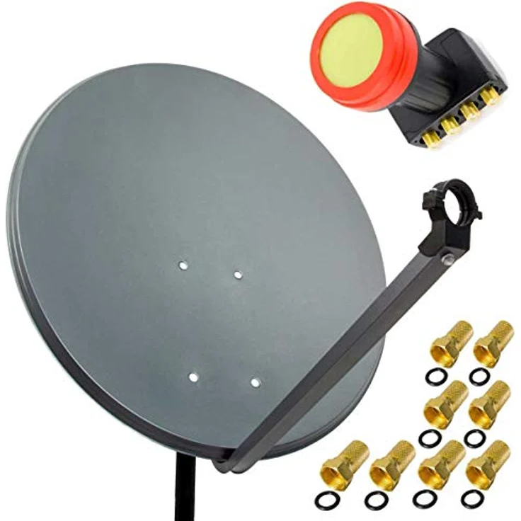 PremiumX 60cm Satellitenschüssel Anthrazit PX-SUN, Quad LNB mit 8 F-Steckern, optimaler Empfang in HD, 4K und 3D – Bild 1