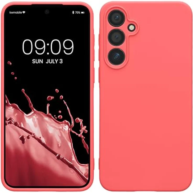 kwmobile Handyhülle für Samsung Galaxy A55 5G, weiche TPU Silikon Schutzhülle in Neon Koralle, rutschfest und reißfest mit präzisen Kameralöchern – Bild 1