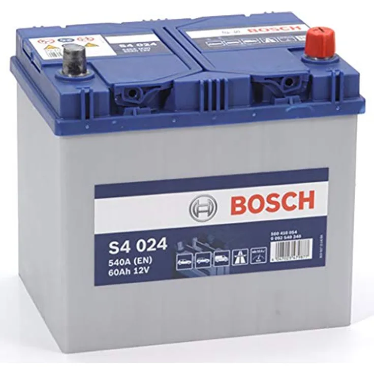 Bosch S4 Starterbatterie, 60 Ah, 12 V, 540 A, wartungsfrei, Blau/Weiß