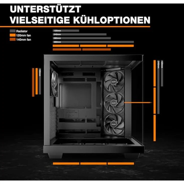 be quiet! LIGHT BASE 500 Black, Midi-Tower PC-Gehäuse für Mini-ITX, microATX, ATX Mainboards, vorinstallierte 4 Lüfter, Platz für 10 Lüfter, CPU-Kühler bis 185 mm, Grafikkarten bis 400 mm – Bild 9