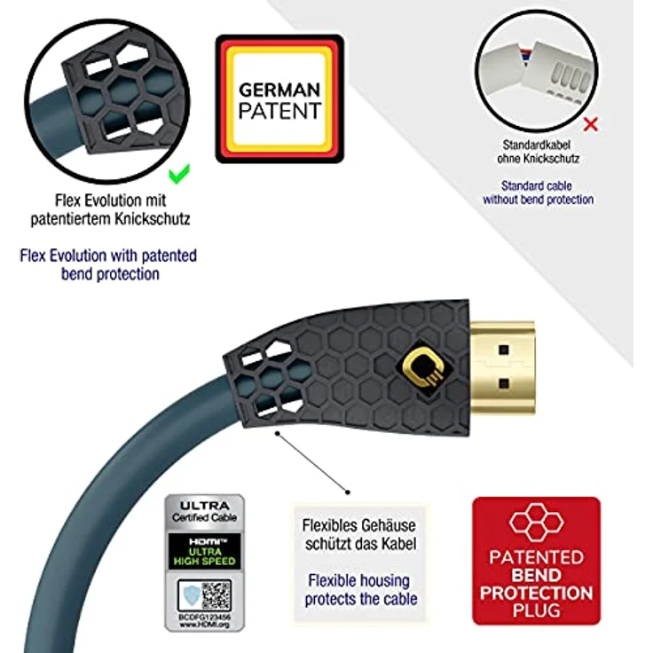 Oehlbach Flex Evolution HDMI-Kabel - Patent Knickschutz - 8K Ultra High-Speed - 8K FUHD 60Hz 4320p / 4K 120Hz 2160p - 48Gbit/s (21:9 Cinema, Dolby Vision, Dynamic HDR 10+, VRR, eARC, UHD2) - 1,5m – Bild 4
