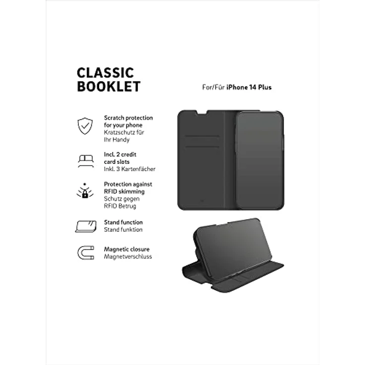 Black Rock - Hülle The Classic Booklet Passend für Apple iPhone 14 Plus I Handyhülle, Standfunktion, Magnet Verschluss (Schwarz) – Bild 3