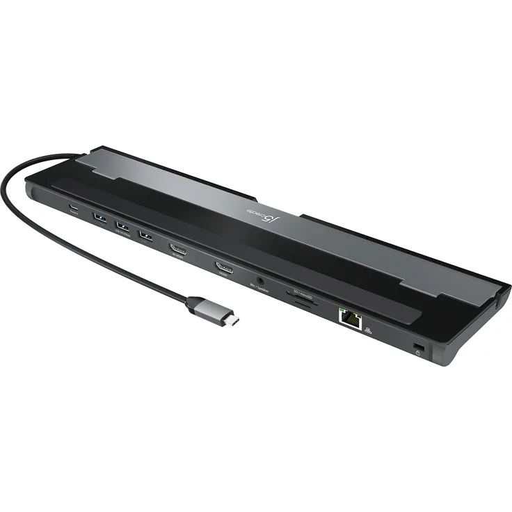 j5create JCD542-N USB-C Dual HDMI Docking Station, 4K Ultra HD, 100W Power Delivery, Schwarz/Grau