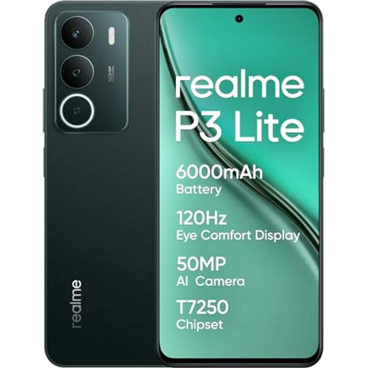 realme P3 lite Smartphone, Grün, 8+256GB, 50MP AI Kamera, 120Hz Eye Comfort Display, 6000 mAh Akku, T7250 Chipset, Militärisch robuste Bauweise, Wasserresistent – Bild 1