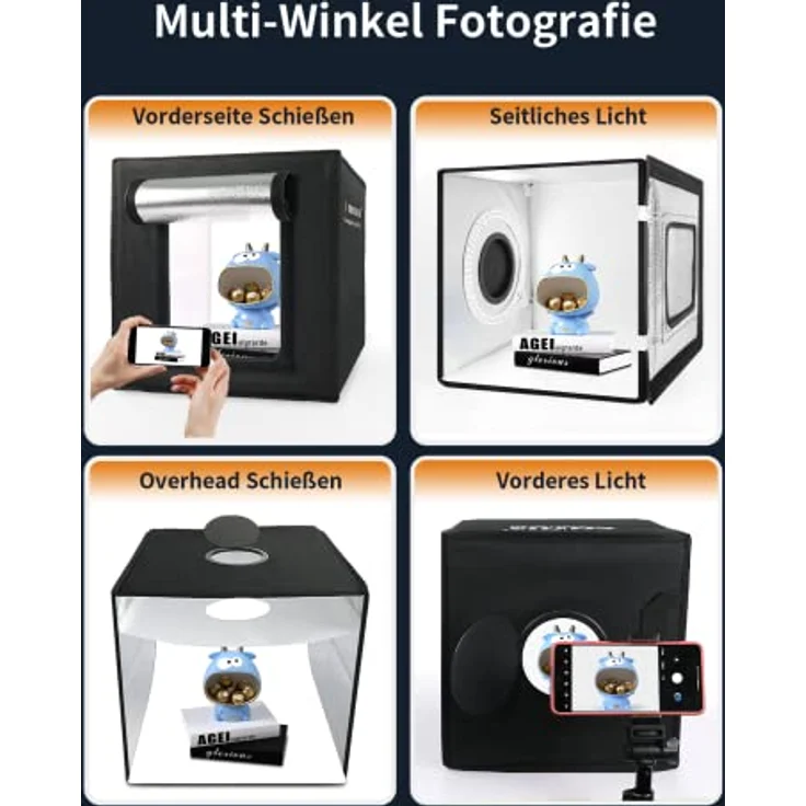 DUCLUS Fotobox zum Fotografieren, 30x30 cm Photobox zum Produktfotografie, Faltbare Mini Fotostudio Set mit Dimmbare 112 LEDs, 8 Glänzende Hintergründe für Lichtzelt zum Schmuck Kleine Gegenstände – Bild 5
