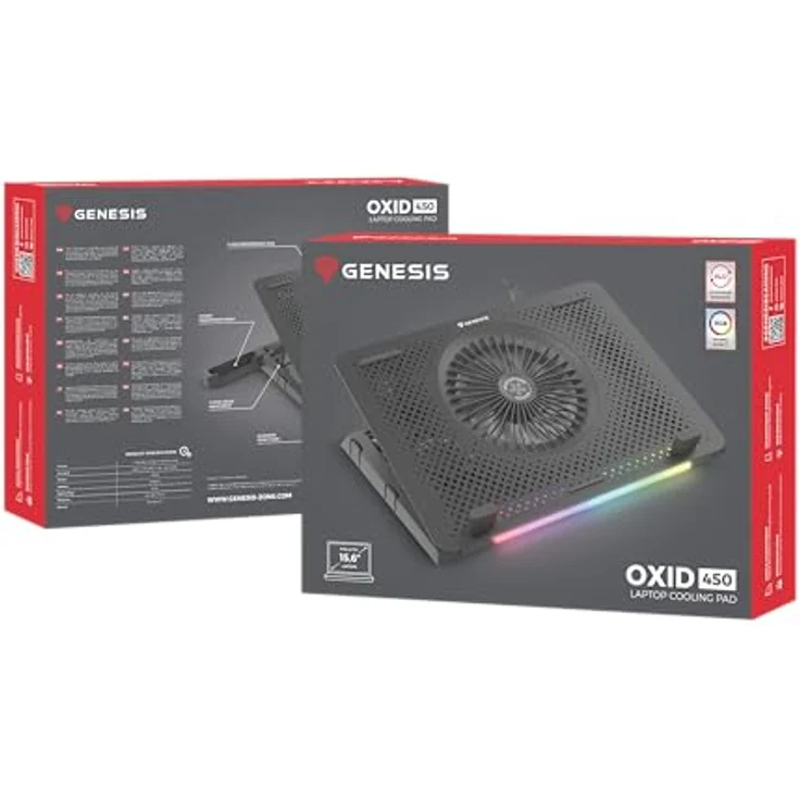 Genesis Kühler Oxid 450 RGB, Laptop-Kühler mit 4 Ventilatoren und 5 Neigungswinkeleinstellungen, für Laptops bis 15,6 Zoll – Bild 9