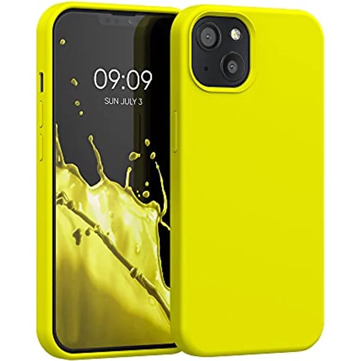kwmobile Handyhülle für iPhone 13, Silikon Case in Zitronengelb, kompatibel mit kabellosem Laden, rutschfester Griff – Bild 1