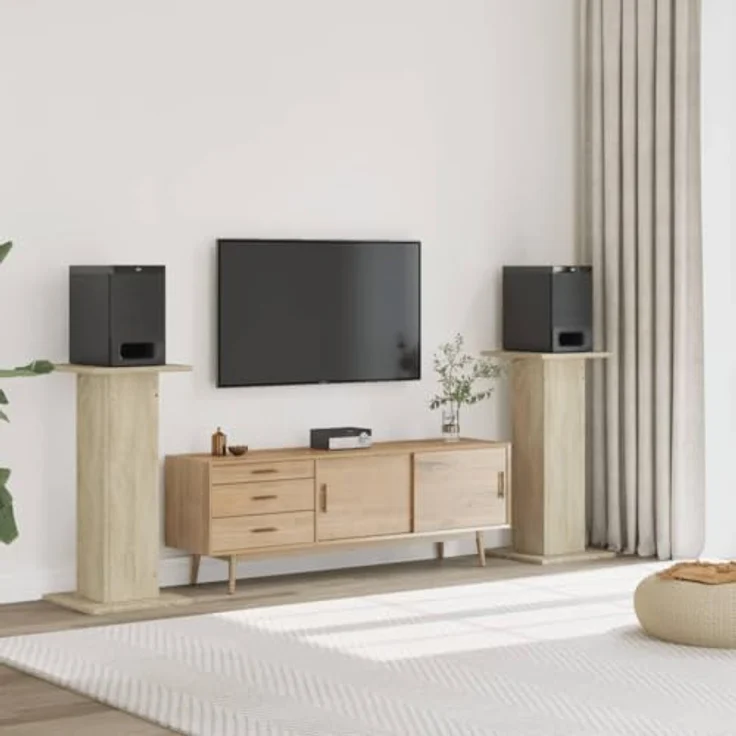 vidaXL Lautsprecherständer 2 STK., Hoher Boxenständer aus Sonoma-Eiche, stabiler Lautsprecherpodest für HiFi Heimkino mit verbesserter Klangqualität – Bild 2