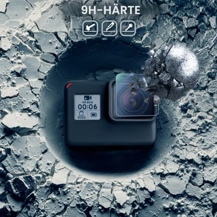 FiTSTILL Displayschutz-Set für GoPro Hero 7/HD (2018)/Hero 6/5 Black, 6er Pack gehärtetes Glas, 9H Härte, hohe Lichtdurchlässigkeit, inkl. Objektivschutz und Deckel – Bild 5