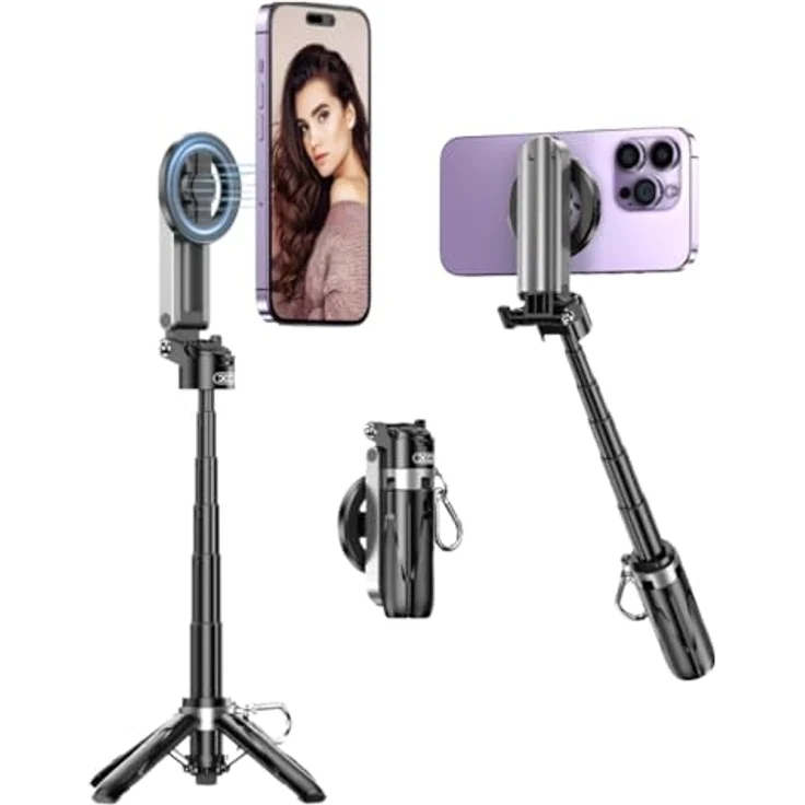xO SS22, Bluetooth Selfie Stick mit Tripod und magnetischem Halter, kompakt schwarz – Bild 1