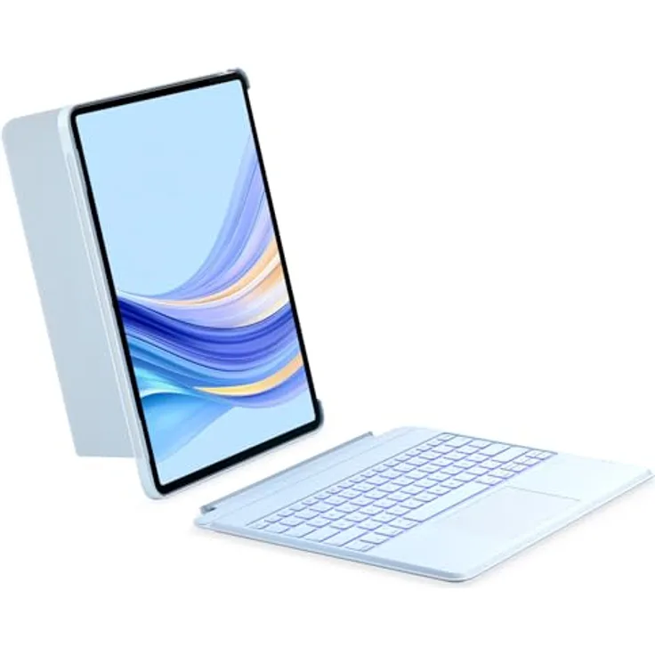 Inateck Tastatur Hülle Kompatibel mit iPad Air 13 Zoll (2024), iPad Pro 12.9 Zoll 6/5/4/3 Gen, Hoch-/Querformat Ständer, Abnehmbare Touchpad mit 7-Farbiger Hintergrundbeleuchtung, QWERTZ-Layout,KB04118