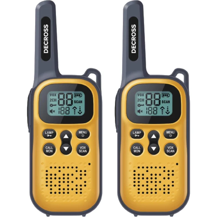 Decross DC43 Twin EU, Walkie-Talkie für Kinder mit 4 km Reichweite, 16 Kanälen, Gelb