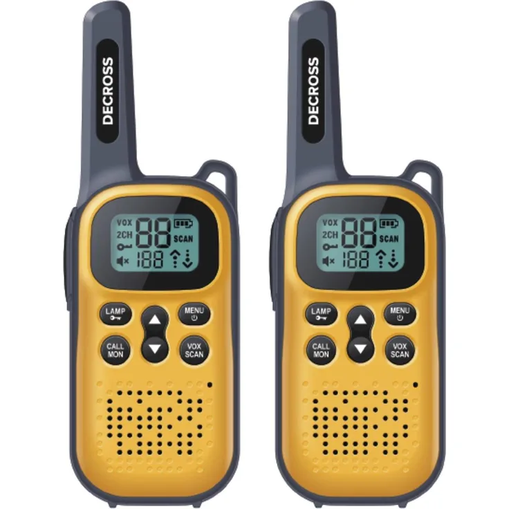 Decross DC43 Twin EU, Walkie-Talkie für Kinder mit 4 km Reichweite, 16 Kanälen, Gelb
