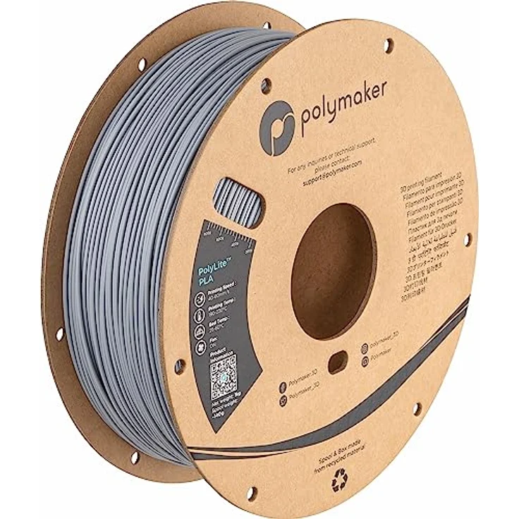 Polymaker PolyLite PLA Grau, 3D-Druckfilament, 1.75mm, 1kg, hohe Hitzebeständigkeit bis 140°C, zuverlässige Druckbarkeit – Bild 1