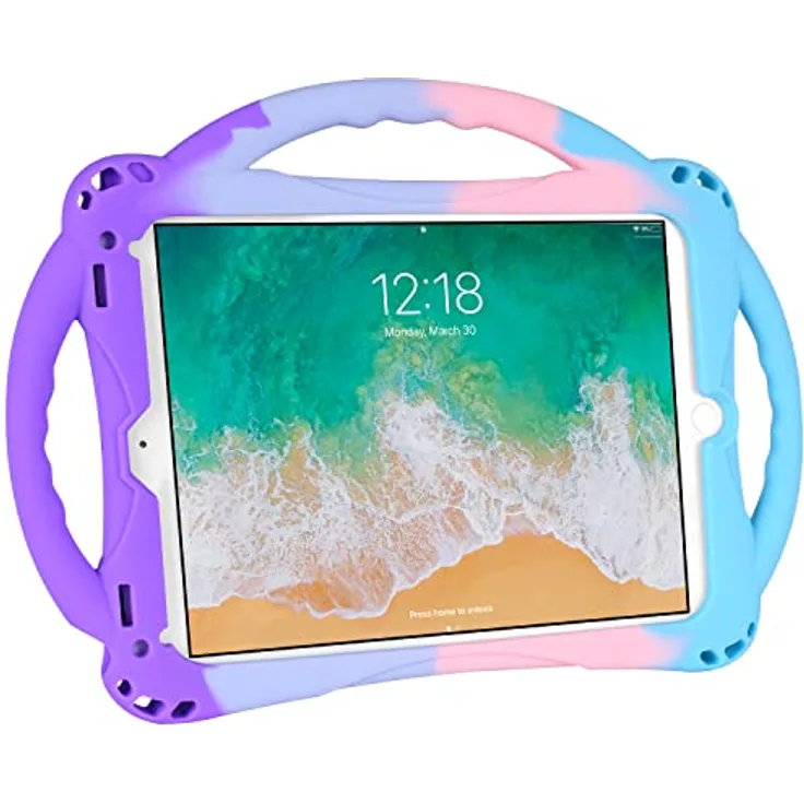 Schutzhülle für iPad 6. / 5. Generation, TopEsct Kinder-Schutzhülle für iPad 2017/2018, 9,7 Zoll, iPad Air & Air 2 (Violett und Türkis)