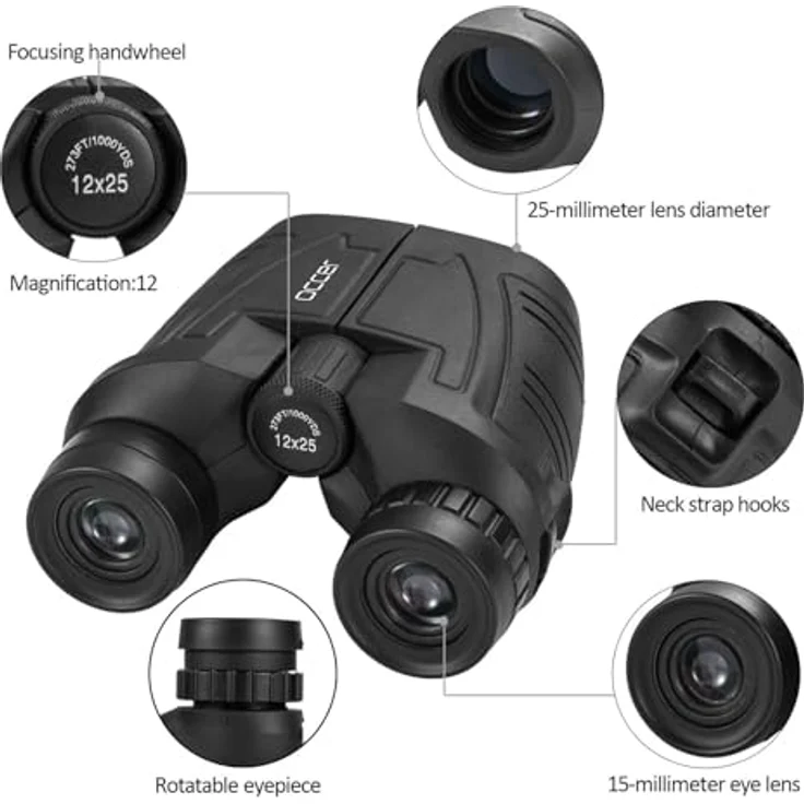 Occer Kompaktes Fernglas 12x25, Faltbares Design mit Nachtvision, Großes Okular, Einfacher Fokus für Vogelbeobachtung, Konzerte, Wandern, Reisen und Jagd, Wasserdicht – Bild 4