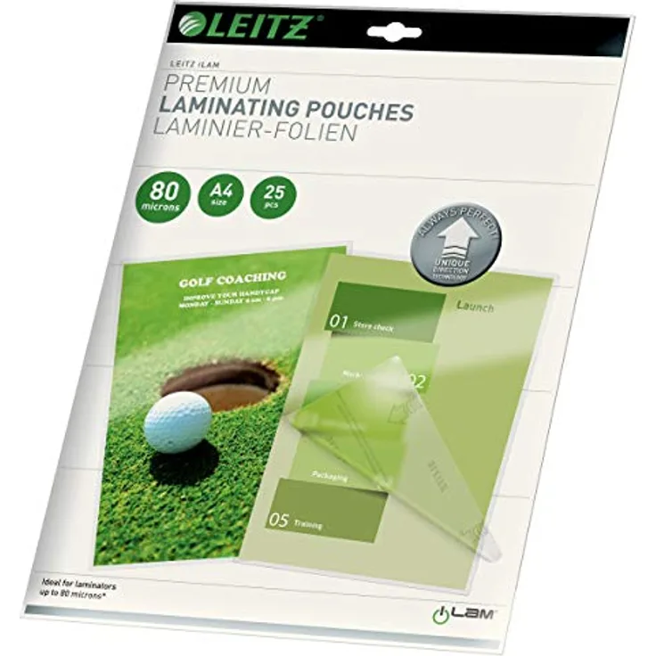 Leitz Heißlaminierfolien A4 80 mic, Laminierfolien in Premium-Qualität im 25er Pack, Glänzend, Transparent, Vereinfachtes Einlegen durch UDT, iLAM, 74790000 - Preisvergleich