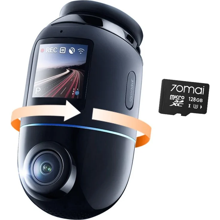 70mai 4K Omni X800 Dashcam mit 128 GB Speicherkarte, 360° drehbar (4K Ultra HD, WLAN, Starvis 2 IMX678, GPS & ADAS, Super Nachtsicht, f/1.7, App Steuerung)