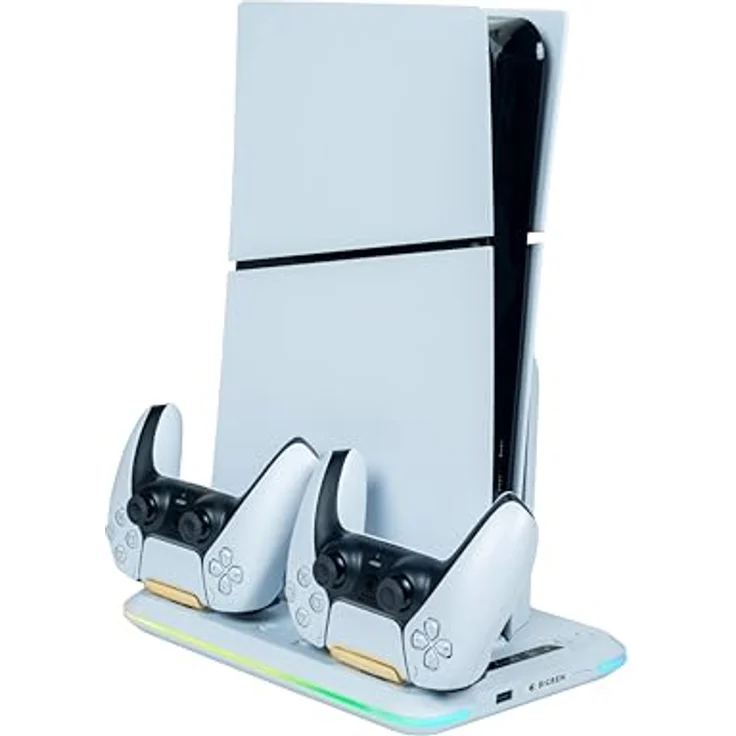 NACON Ladestation für Playstation 5 Classic und Slim, Dual-Ladegerät mit RGB-Lichteffekten, kompatibel mit digitalen Konsolen und Festplatten. – Bild 2