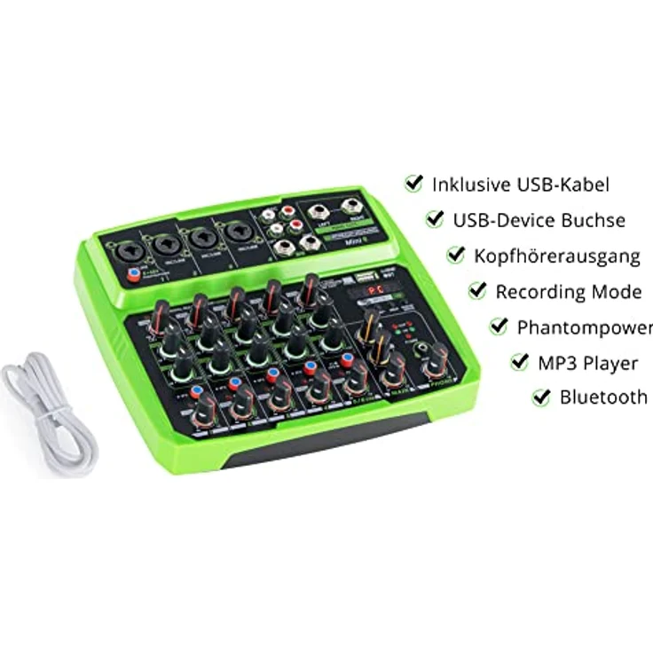Pronomic Mini6 USB-Mischpult - USB-betriebener 6-Kanal Mixer mit Bluetooth® und USB - Grün – Bild 3