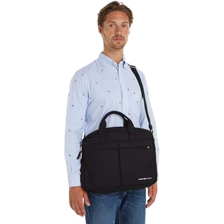 Tommy Hilfiger Aktentasche TH Signature Computer SP24, Laptoptasche aus recyceltem Polyester, schwarz, gepolstert und organisatorische Fächer – Bild 3