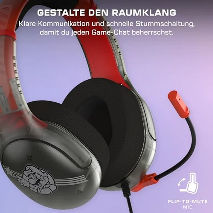 Turtle Beach Airlite Fit Gaming-Headset, kabelgebunden, offiziell lizenziert für Nintendo Switch 1 und 2, leicht, Mario Star, 40-mm-Lautsprecher, bidirektionales Mikrofon, Jersey-Ohrpolster – Bild 4