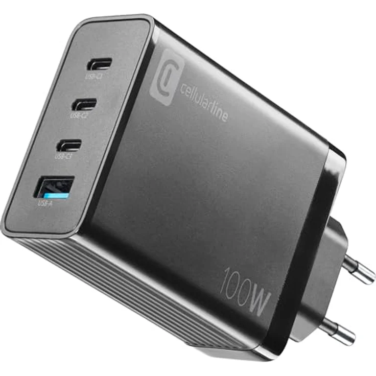 Cellularline Multipower Nano 100W Reiselader 4 Port GaN Black - 100 W Ladegerät mit 4 Anschlüssen und GaN-Technologie – Bild 1