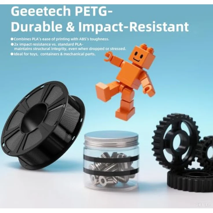 GEEETECH PETG Filament 1.75 mm, Schwarz, Hochfestes 3D Drucker Filament, 4kg Spule, Verwicklungsfrei und korrosionsbeständig – Bild 3