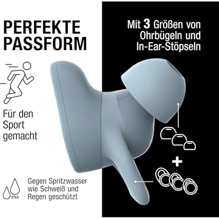 Fresh 'n Rebel Twins Move, kabellose In-Ear Bluetooth Sport Kopfhörer, Spritzwassergeschützt, Dual Master, Mit Mikrofon und klickbarer Taste und Lautstärkeregler, 30 Stunden Spielzeit (Dusky Blue) – Bild 3